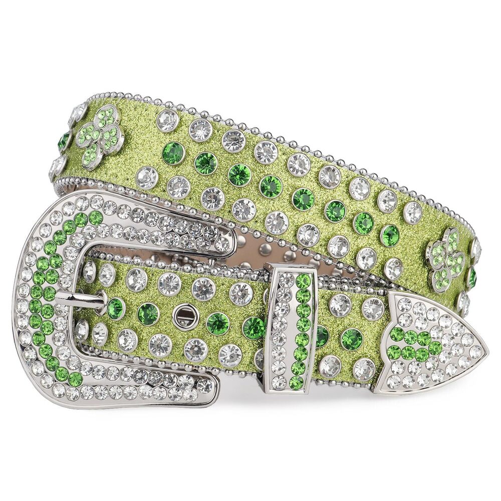 3721 Four Leaves Rhinestone Belts For Men Women Western Punk Rock Diamond